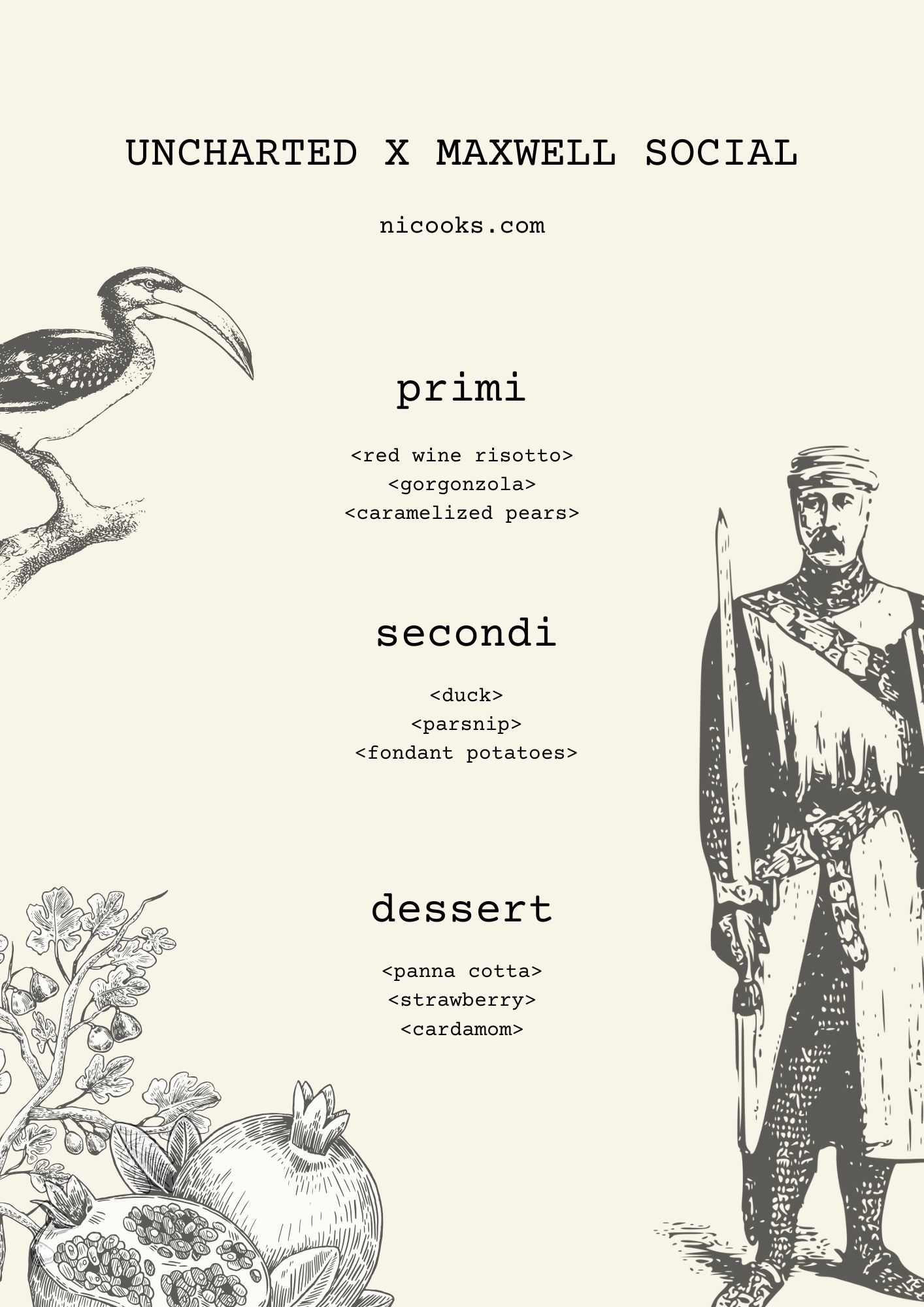 Uncharted x Maxwell Social menu